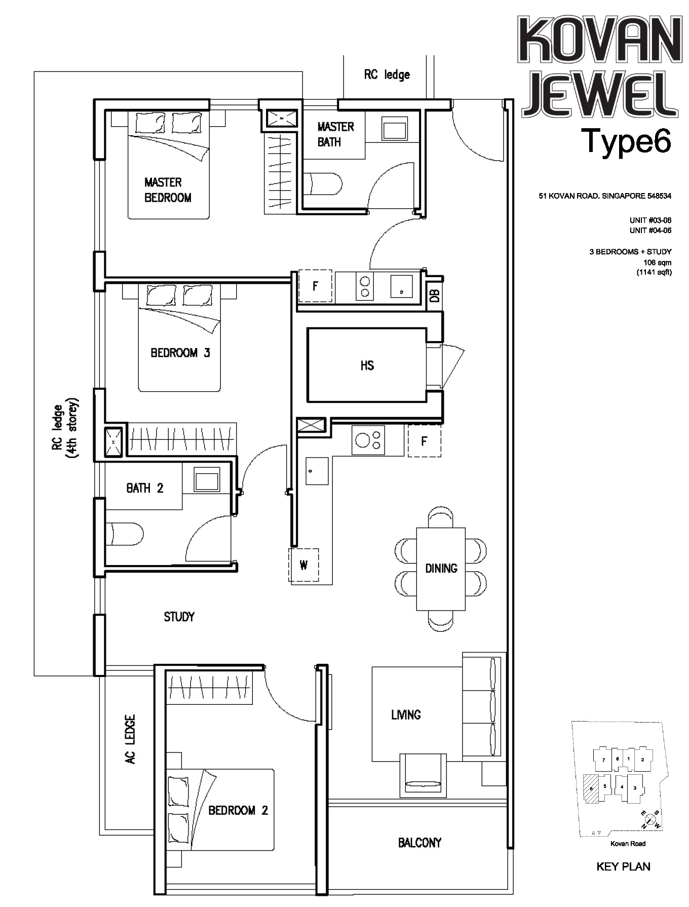 Kovan Jewel Floor Plan 3BR+S Type 6