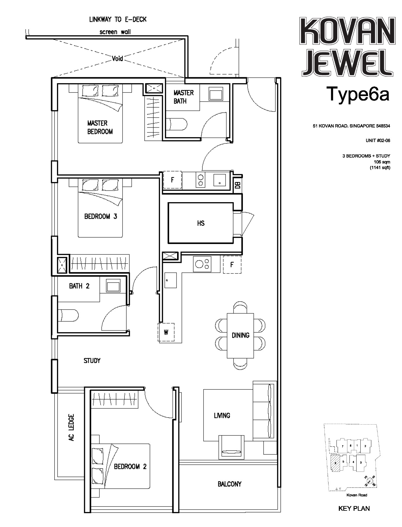 Kovan Jewel Floor Plan 3BR+S Type 6a