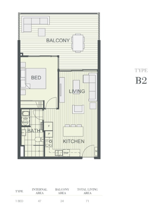 NV Apartments Perth - floor plan 1BR B2