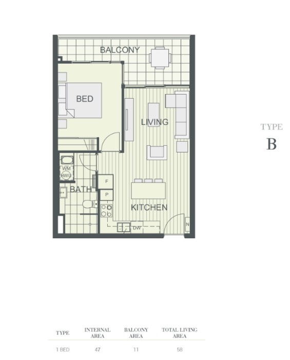 NV Apartments Perth - floor plan 1BR B3