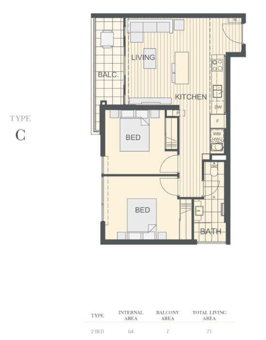 NV Apartments Perth - floor plan 2BR C1