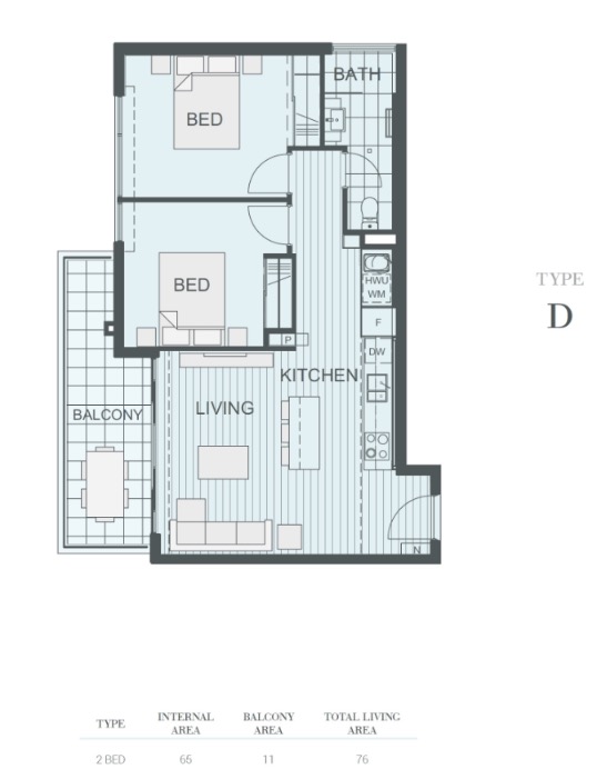 NV Apartments Perth - floor plan 2BR D