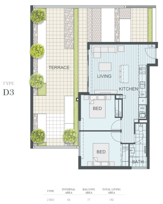 NV Apartments Perth - floor plan 2BR D3