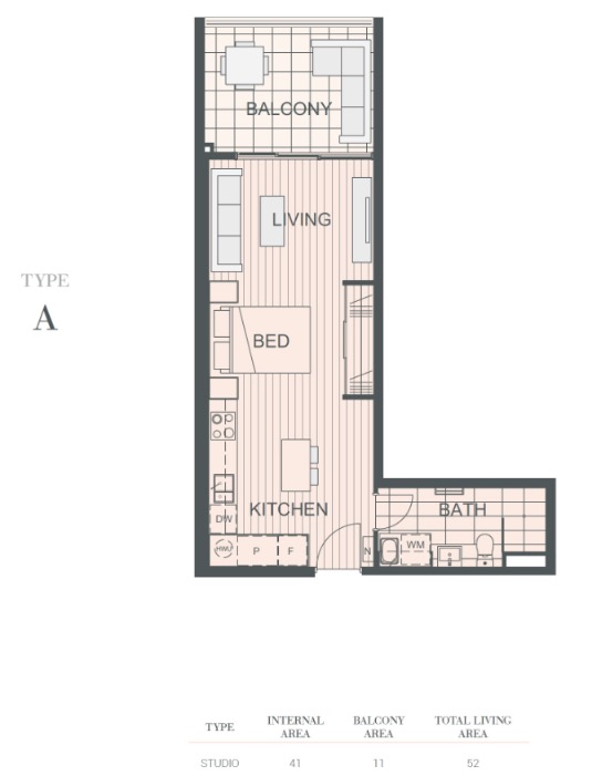 NV Apartments Perth - floor plan studio