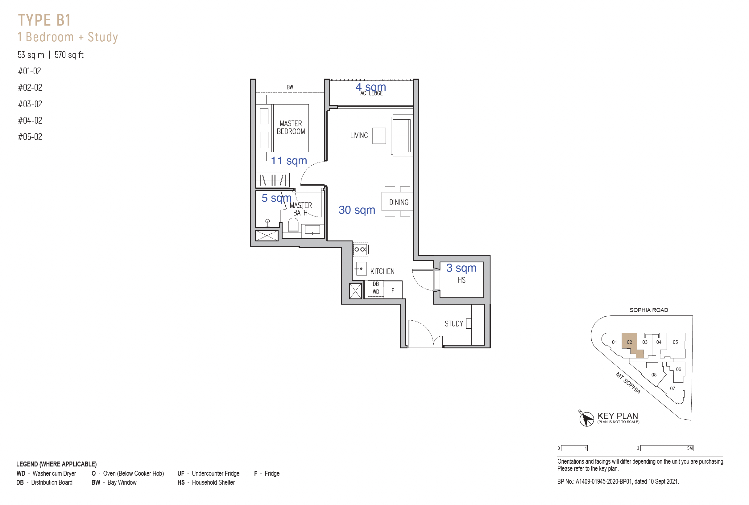 Sophia Regency FloorPlan 1BR+S Type B1