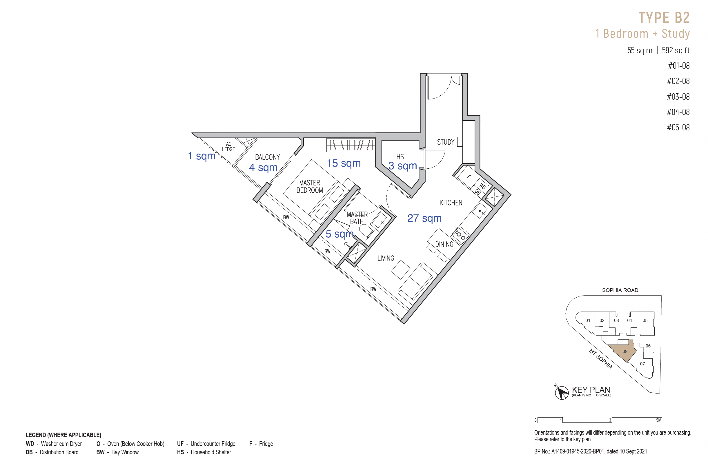 Sophia Regency FloorPlan 1BR+S Type B2