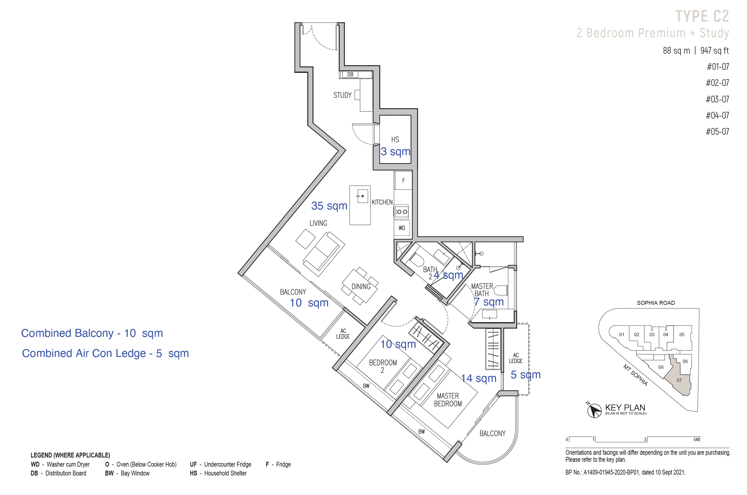 Sophia Regency FloorPlan 2BR Premium+S Type C2