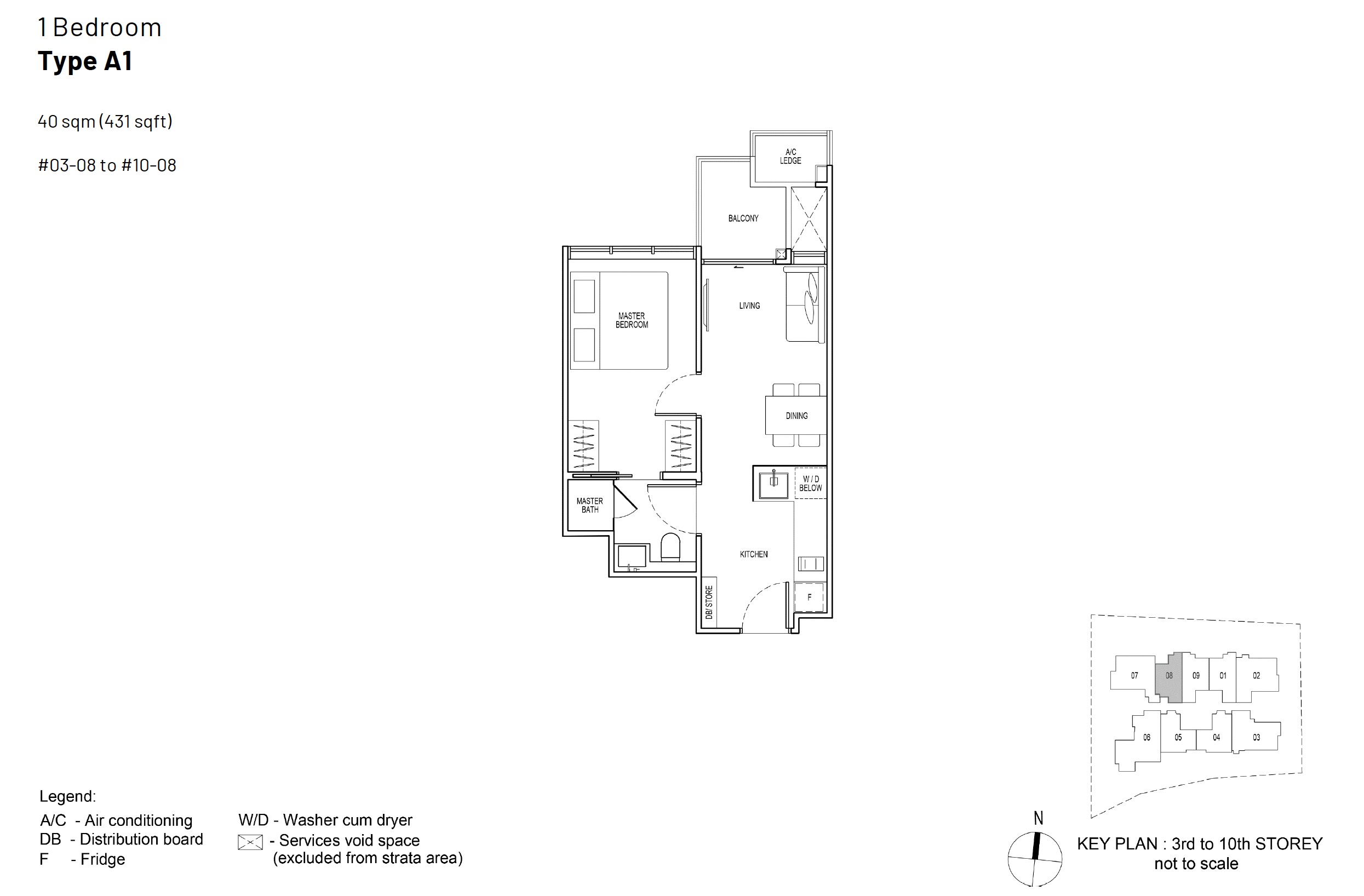 Hill-House-Floor Plan 1BR Type A1 431sqft