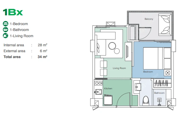 Skypark Aurora FloorPlan 34sqm 1BR1Bath