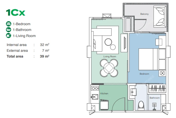 Skypark Aurora FloorPlan 39sqm 1BR1Bath