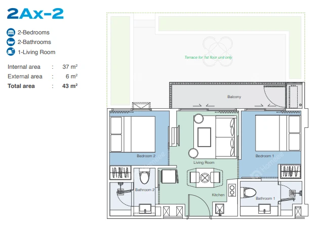 Skypark Aurora FloorPlan 43sqm B 2BR2Bath