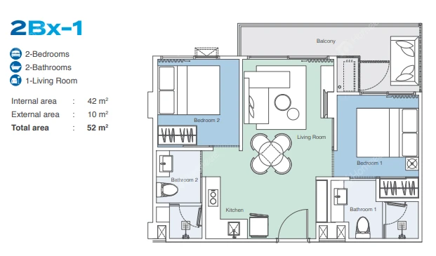 Skypark Aurora FloorPlan 52sqm 2BR2Bath