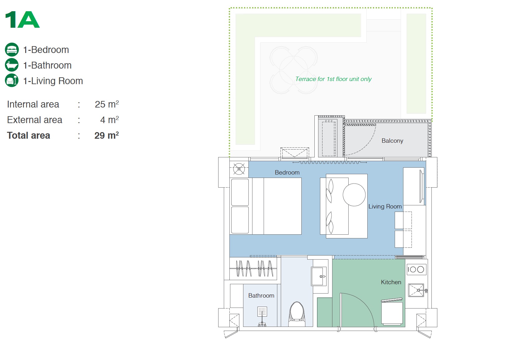 Skypark Celeste 1BR Type 1A 29sqm Floor Plan