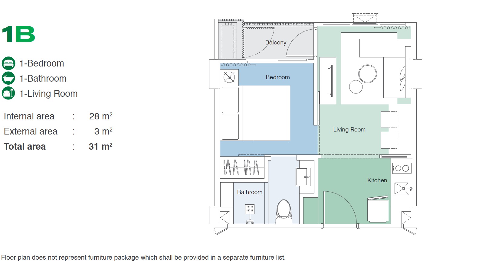 Skypark Celeste 1BR Type 1B 31sqm Floor Plan