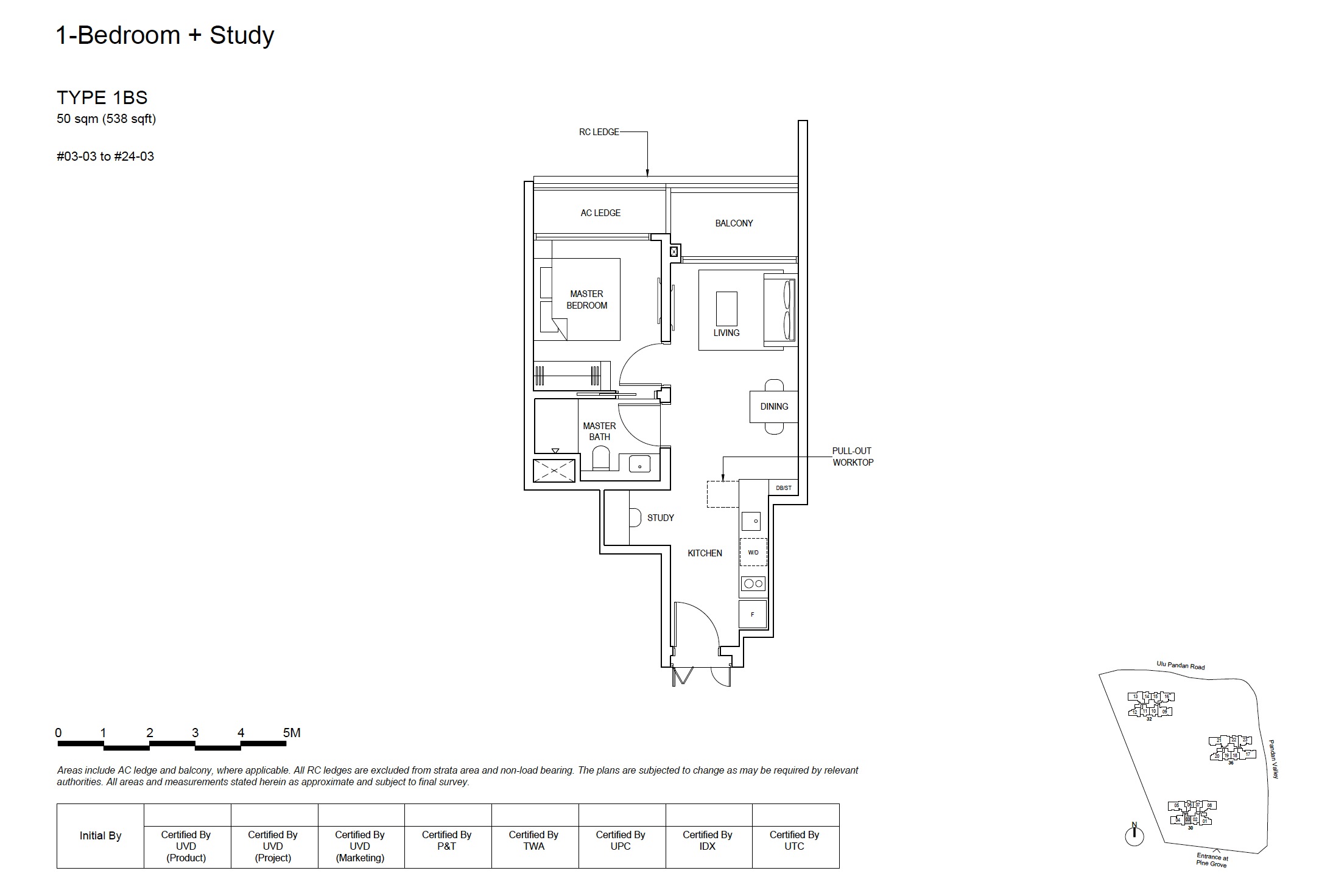 Pinetree Hill 1BR+S Type 1BS Floor Plan