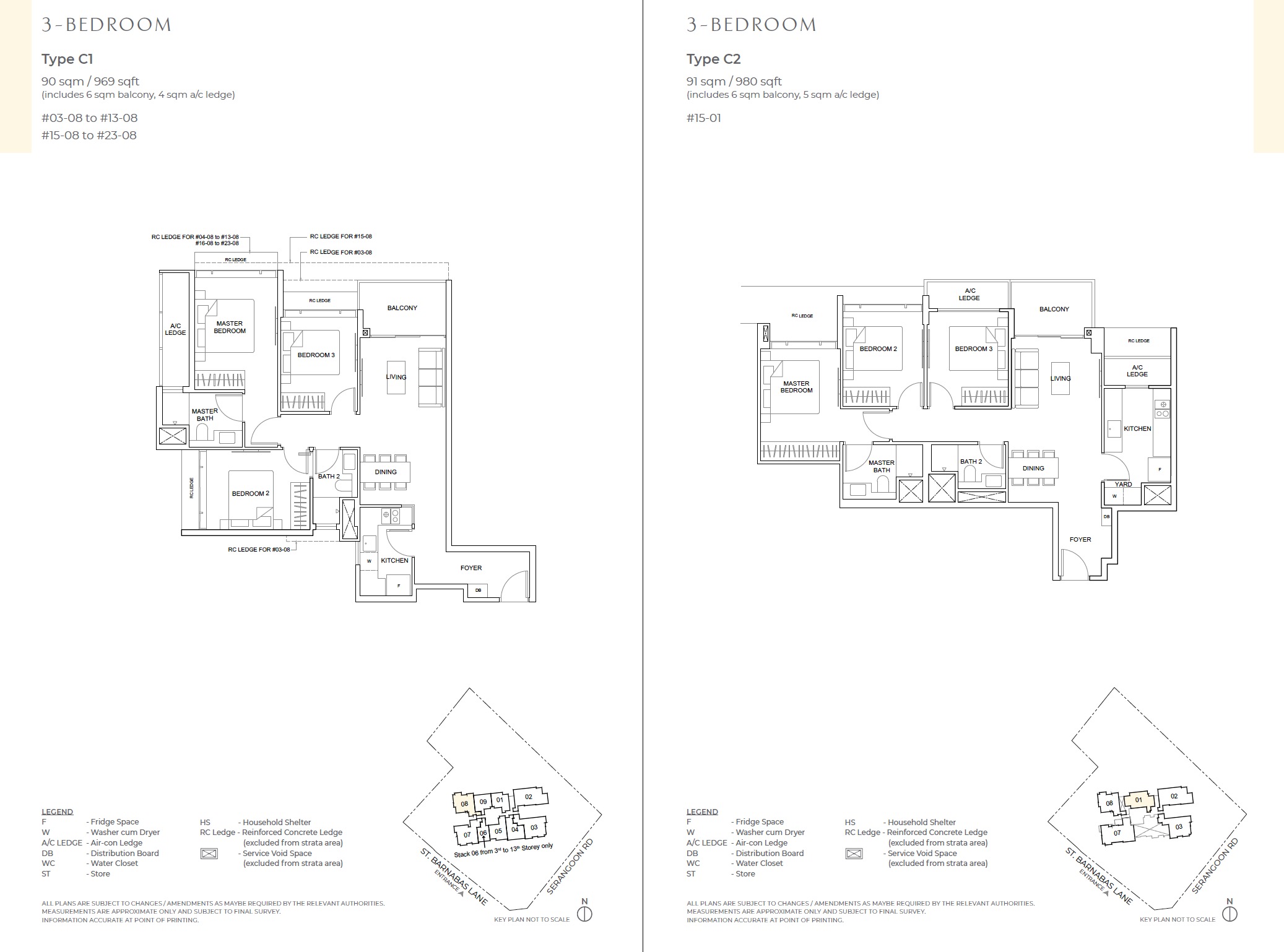 The Arcady Floor Plan - 3BR Type C1 & C2