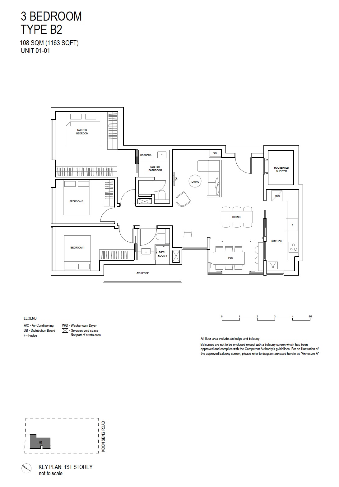 Koon Seng House - 3BR B2 1163sf