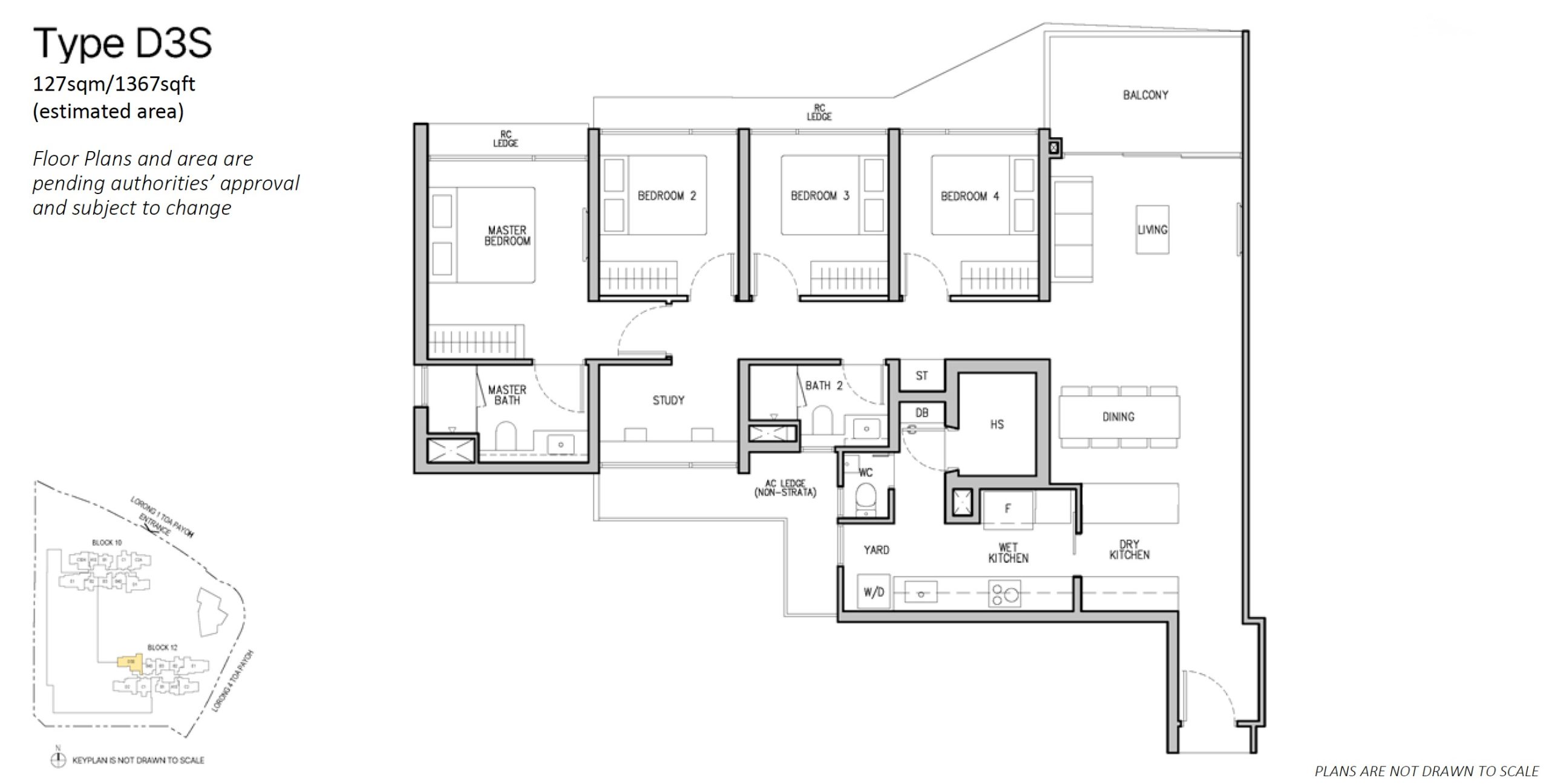 The Orie Toa Payoh Floor Plan 4BR Study Type D3S