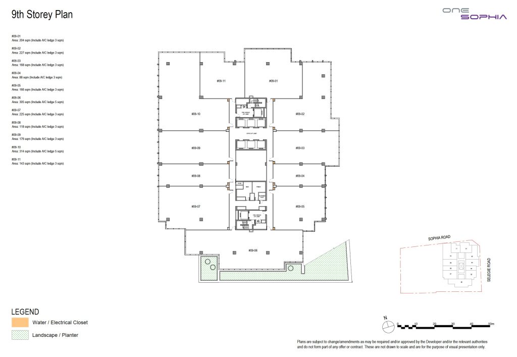 One Sophia Office Floor Plan - 9th Storey