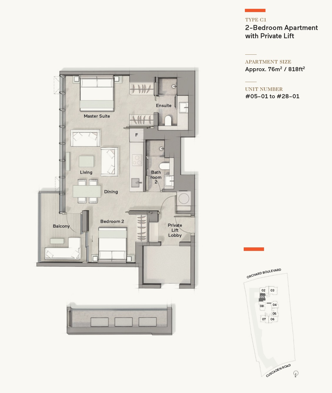 Cuscaden Reserve - 2BR Private Lift Type C1