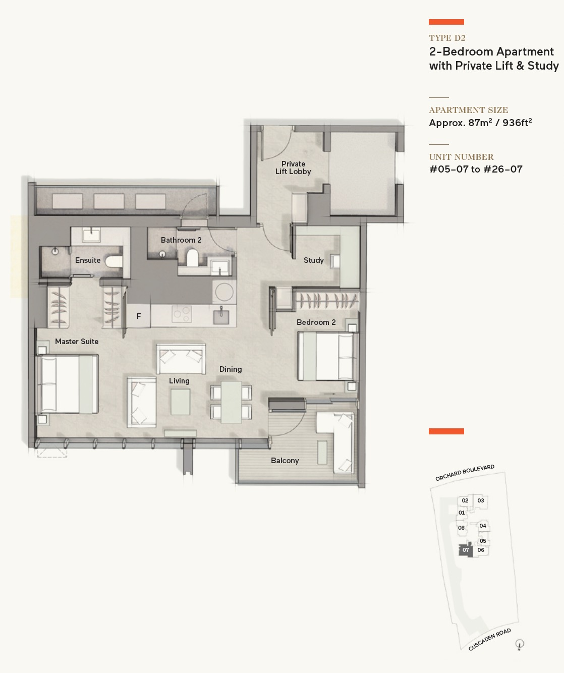 Cuscaden Reserve - 2BR Private Lift Type D2