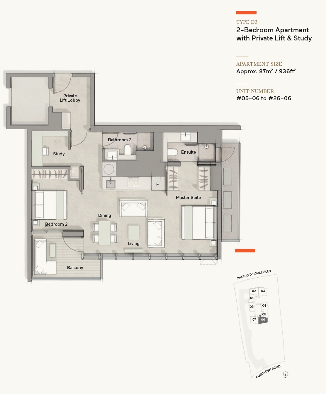 Cuscaden Reserve - 2BR Private Lift Type D3