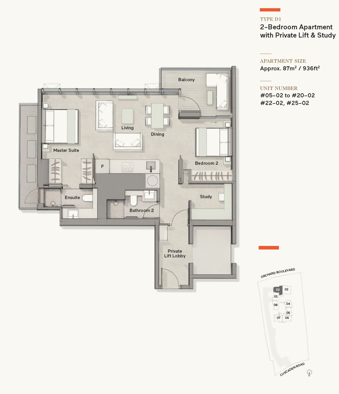 Cuscaden Reserve - 2BR + Study Private Lift Type D1