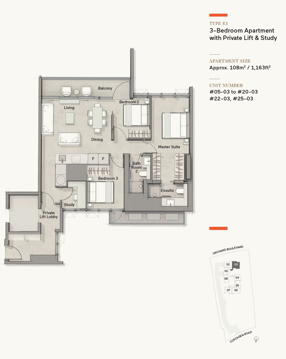 Cuscaden Reserve - 3BR + Study Private Lift Type E1