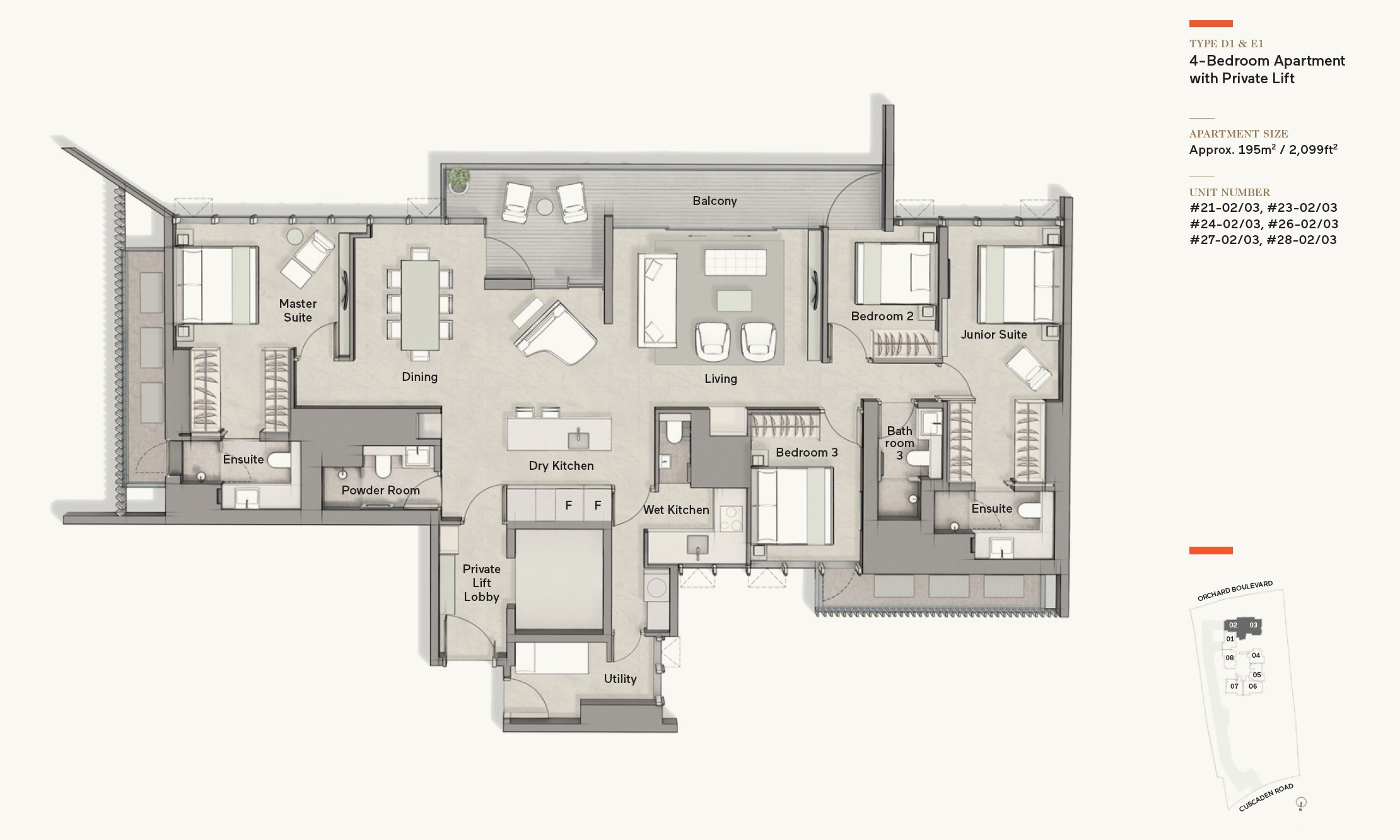 Cuscaden Reserve - 4BR + Study Private Lift Type D1: E1