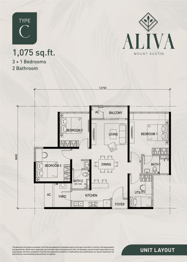 Aliva Mount Austin- Type C 1075sf 3+1 Bedroom