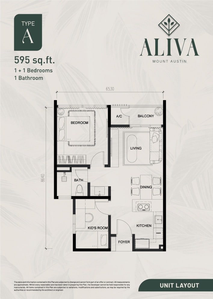 Aliva Mount Austin- Type A 595sf 1+1 Bedroom