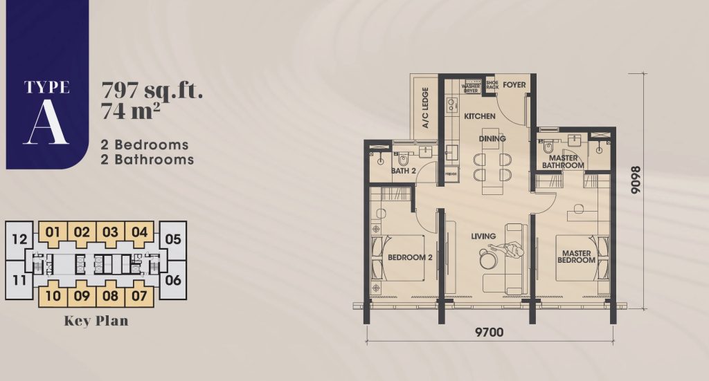 Arden OBS Johor Floor Plan 2BR A 797sf